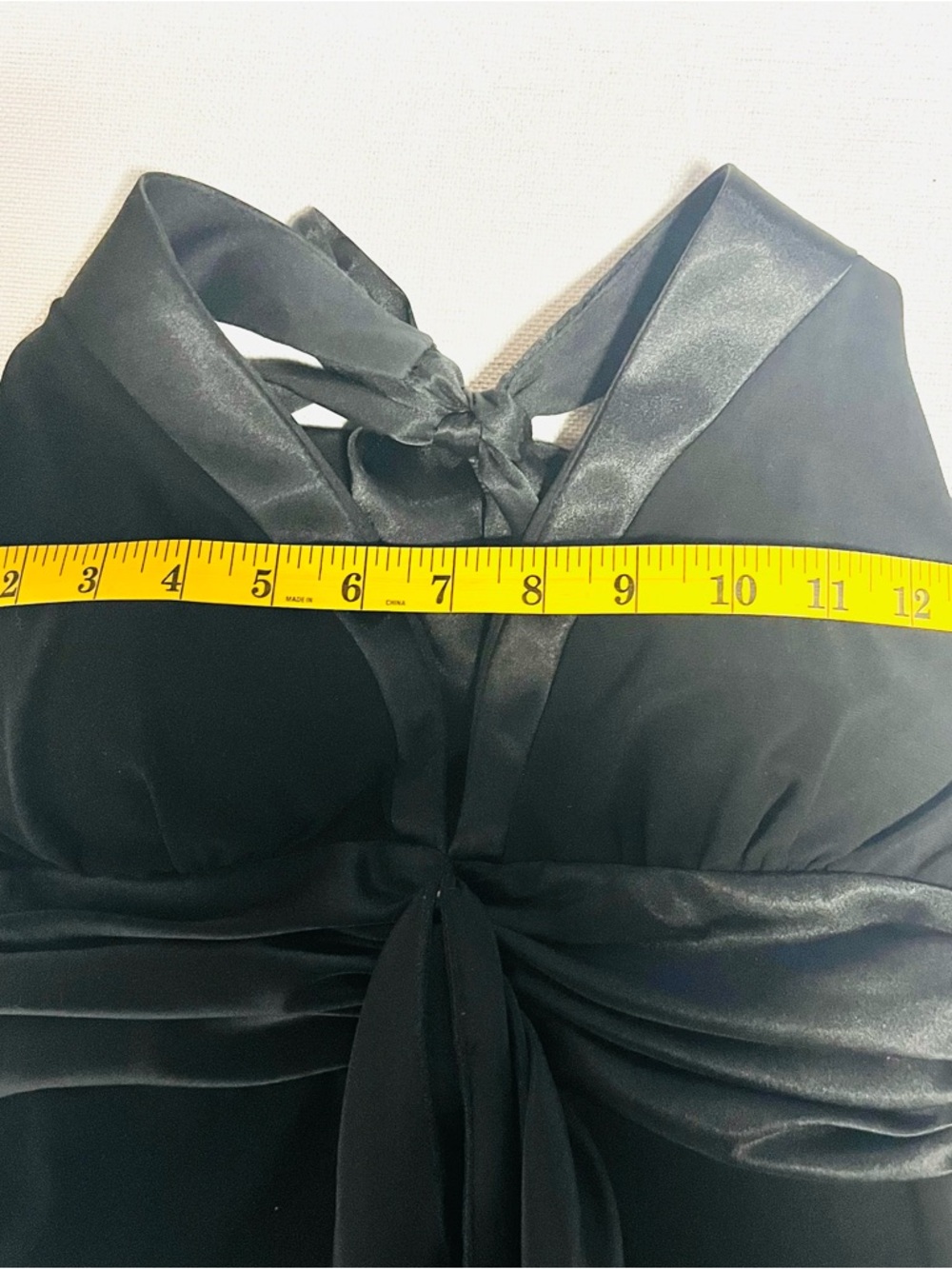 Alyn Paige Black Halter Dress Satin Tie Waist Midi Elegant Cocktail Party LBD - Picture 7 of 7